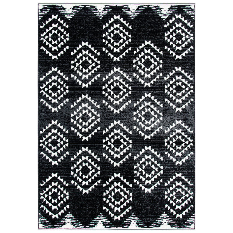 Tapis tissé géométrique noir / ivoire Gonsales, Rectangulaire 3 pi x 5 pi
