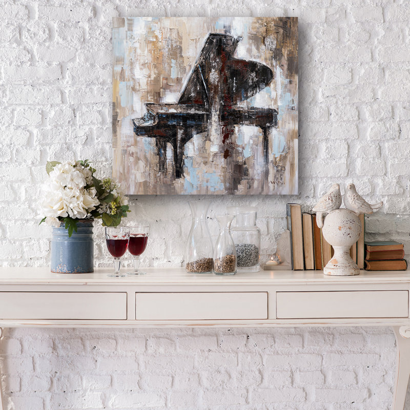 Piano brun - peinture sur toile tendue, H 20 po x l 20 po x P 1,5 po