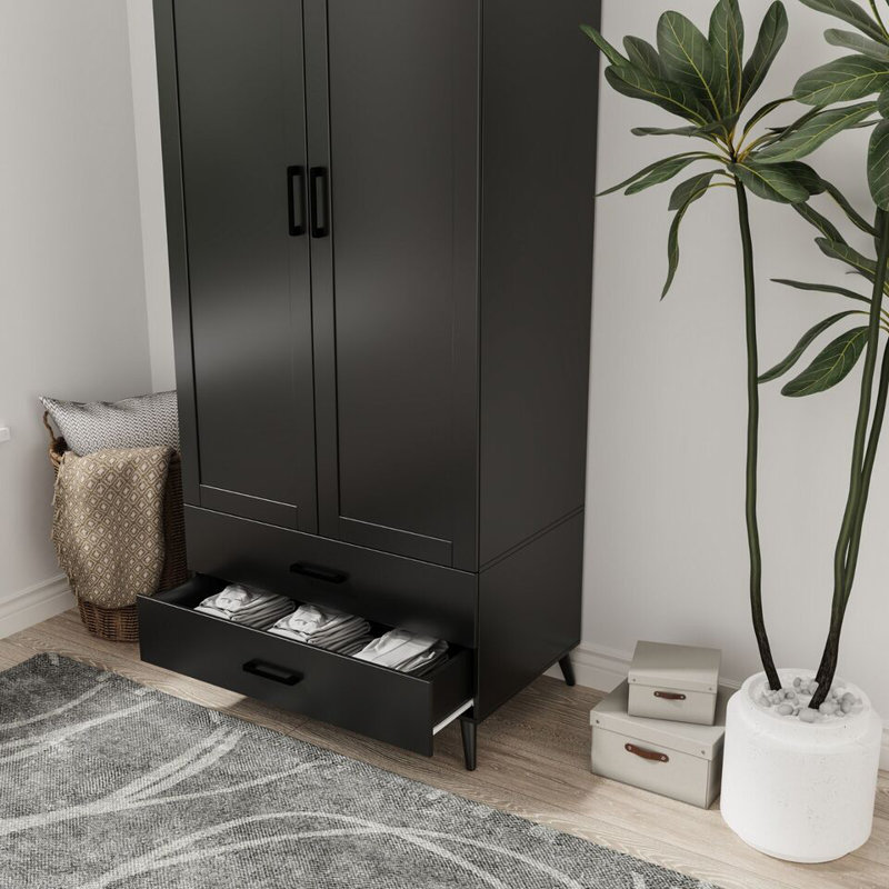 Bosse Solid Wood Wardrobe, Black