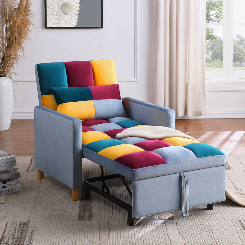 Canapé-lit convertible, fauteuil réglable avec coussin, fauteuil multifonctionnel en velours doux pour le salon, le dortoir, un appartement, une chambre ou un bureau