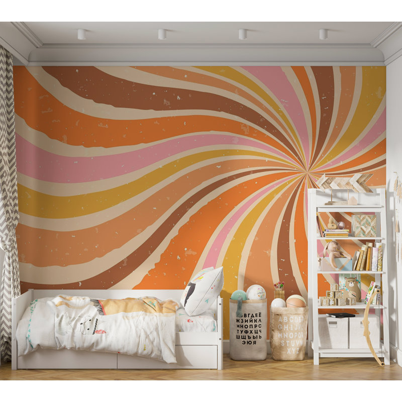 Murale pelez et collez de qualité supérieure - tourbillons rétro, L 120 po x L 96 po