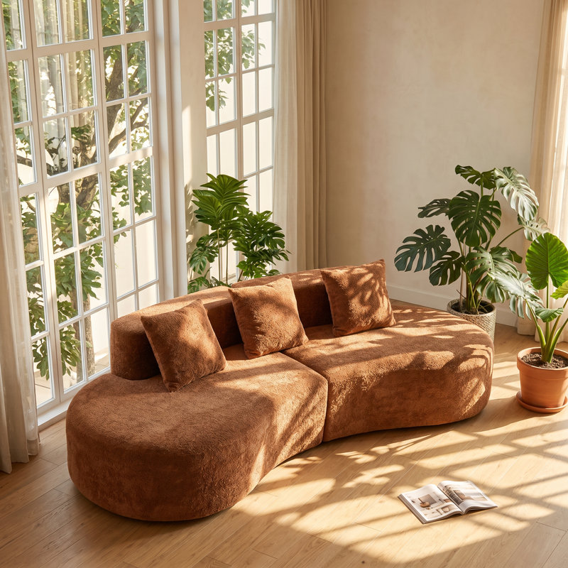 Modasi 109" W x 41" D x 27" H Velvet 3-Seater Curved Sectional Sofa