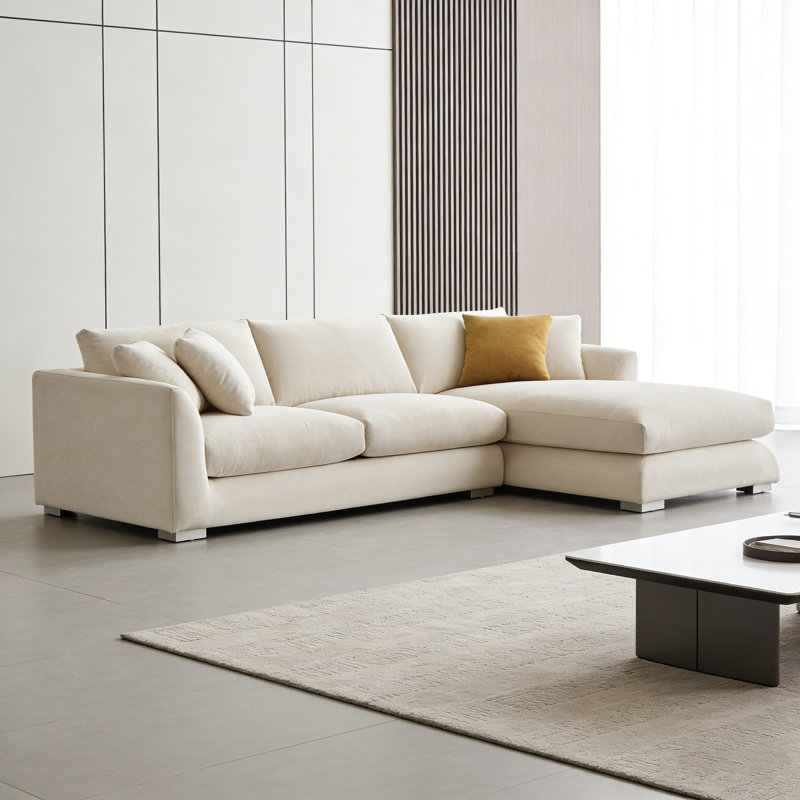 Canapé modulaire 110,24 po beige moderne avec méridienne gauche, 3, 29,92 po H x 110,24 po x P 66,93 po, Beige