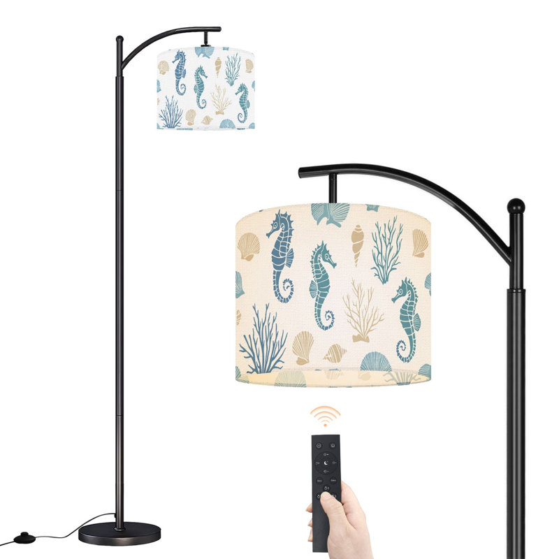 Lampe sur pied à arc avec abat-jour réglable Summer Ocean Seashell Seahorse Tranquil Lampadaire