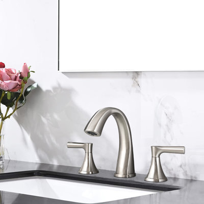 Brushed Nickel 3 Hole Two Handle Bathroom Sink Faucet - Updated Pop Up, Corrosion Widespread Vanity With And Easy Upgrade, Precise Volume Control