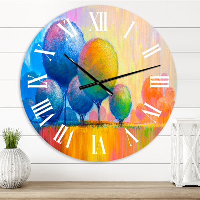 Colourful Ornamental Trees VII - Modern Wall Clock