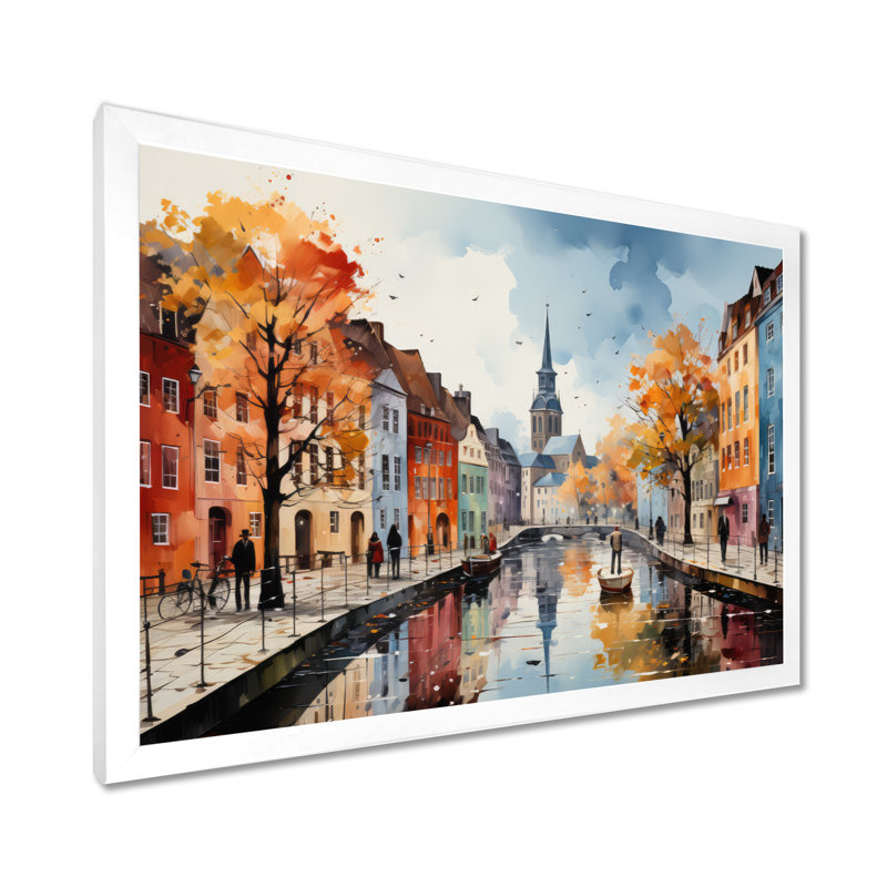 «Danemark Canal Promenade II», reproduction sur toile, H 16 po x l 32 po x P 1 po, Cadre simple blanc