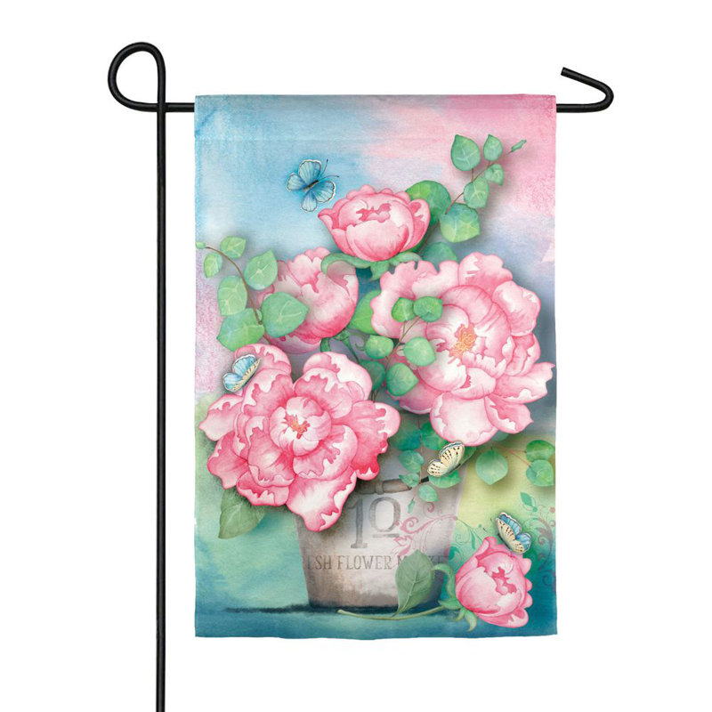 Lin à 2 côtés 18 x 13 po spring pivoine drapeau de jardin