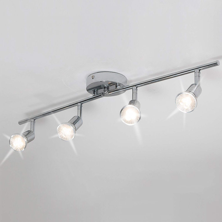 Modern 4-Light Track Lighting Kit, Flush Mount Wall/Ceiling Spot Lights Fixture, LED Track Light With Chrome Flexibly Rotatable Light Head