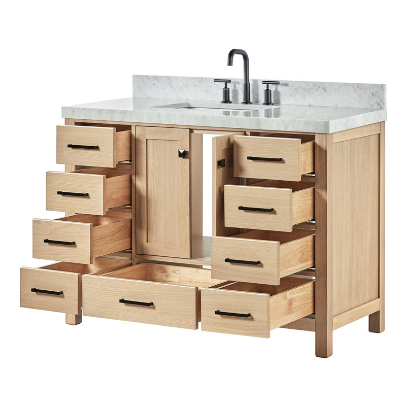 Meuble-lavabo simple 48 po avec plateau en marbre Cambridge, Chêne
