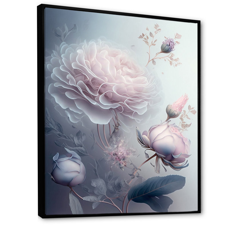 Art floral sur toile, "Ethereal Soft Blossoming", H 44 po x l 34 po x P 1,5 po, Cadre flottant noir