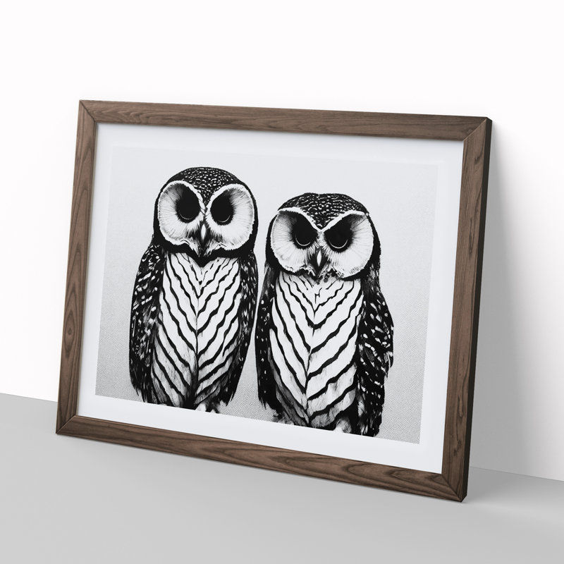 Monochrome Owls Vol.3 - Framed Print, 46cm H x 64cm W x 2cm D, Brown Framed