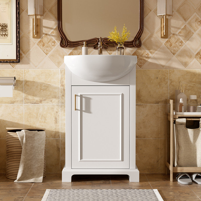 Ensemble de vanité de salle de bain de 50 cm (20 po), avec lavabo en céramique et porte à fermeture douce, Blanc