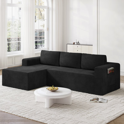 Canapé modulaire moderne en L en velours côtelé de 94,5 pouces avec poches de rangement