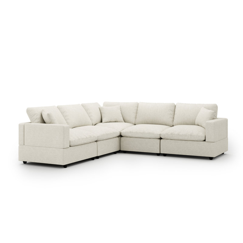 Upholstered Sofa, Cloud Couch Modular Sectional Sofa Couch for Living Room Bedroom, Beige Linen Blend