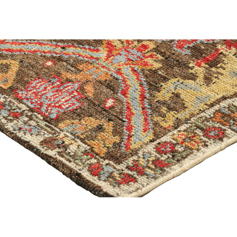 Burano Hand Knotted Wool Floral Area Rug, Rectangle 5' x 7'