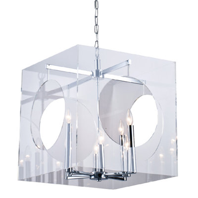 Lustre en chrome 8 lumières avec abat-jour en acrylique transparent