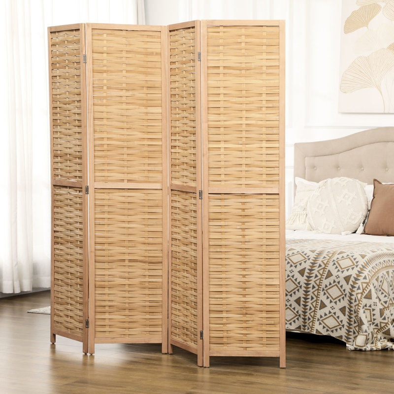 Paravent de 5,5 po de hauteur à cloison portable pliable - 4 panneaux. Double paroi latérale tissée à la main pour le bureau à domicile, Natural Grace et panneau de hauteur. Élégance