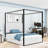 Queen Size Upholstered Canopy Bed with Headboard, Metal Frame & Velvet Finish – Modern Platform Bed, White-81842949-81842951
