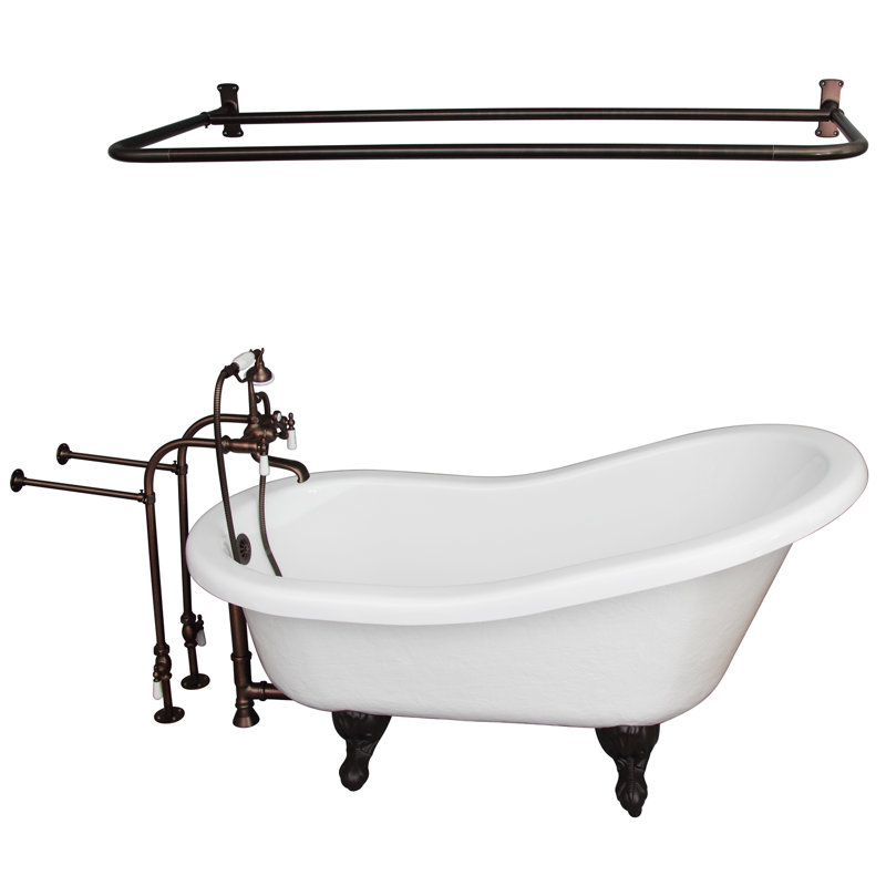 60'' x 30'' Soaking Acrylic Bathtub with Faucet, Oil Rubbed Bronze, White