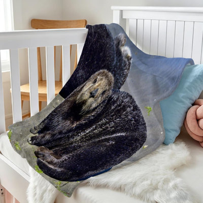 Blue Ultra Soft Flannel Fleece Throw Blanket,California Sea Otter Single-Sided Print