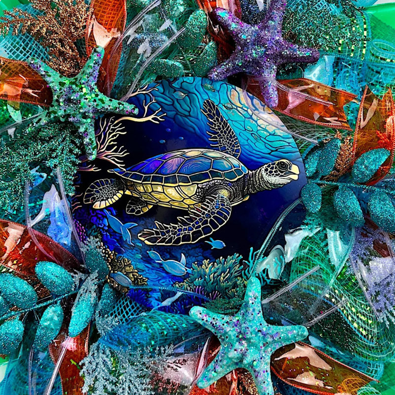 Couronne de tortue de mer en faux vitrail