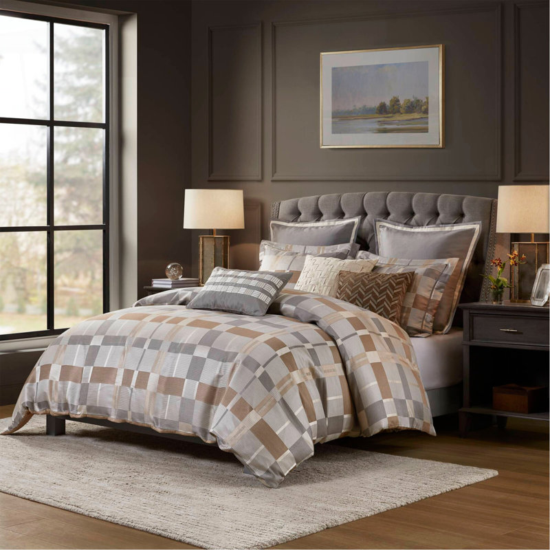 Ensemble d'édredon surdimensionné 9 pièces très grand en jacquard taupe