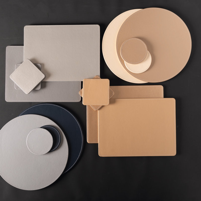 Naturals Faux Leather Solid Colour Rectangle Placemat, Silver