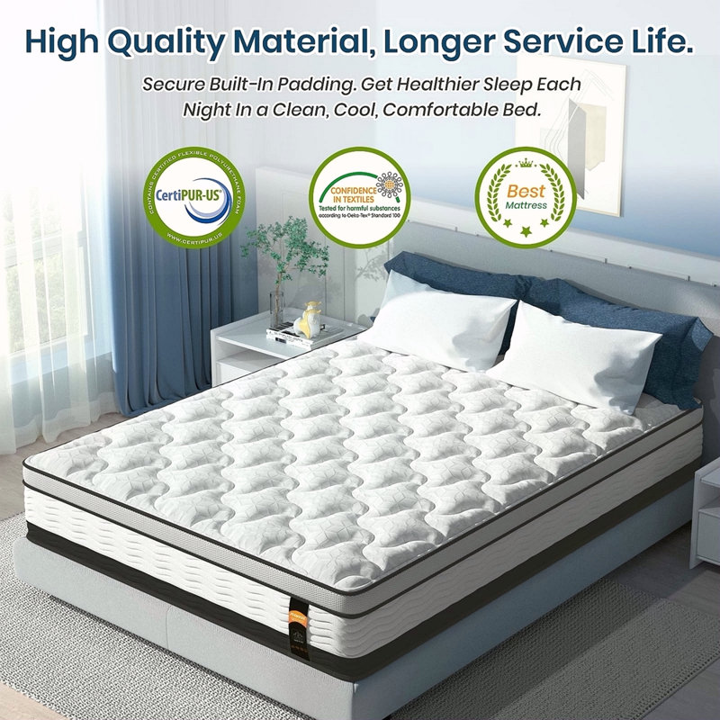 Hybrid Mattress In A Box, Cooling Gel Infused Memory Foam And Pocket Spring Mattress, Medium Firm, Twin, 14"