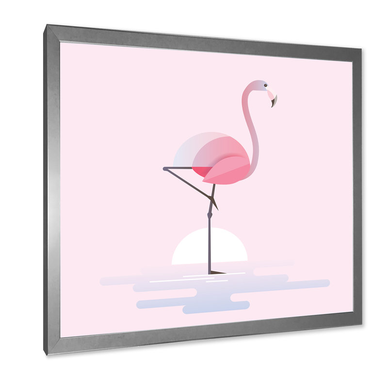 Flamant rose debout - Impression sur toile, H 36 po x l 36 po x 1,5 po, Cadre photo argenté