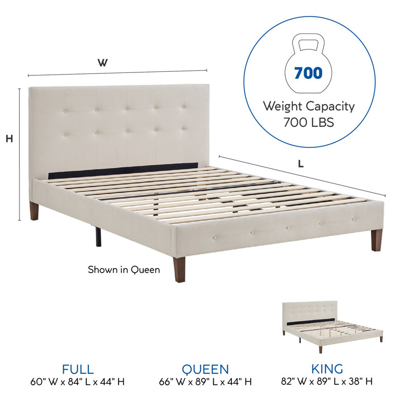 Monona Upholstered Platform Bed, Full, Peyton Shell
