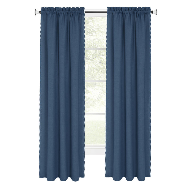 Semi Sheer Curtain Single Panel, Blue/White, 58" W x 36" L
