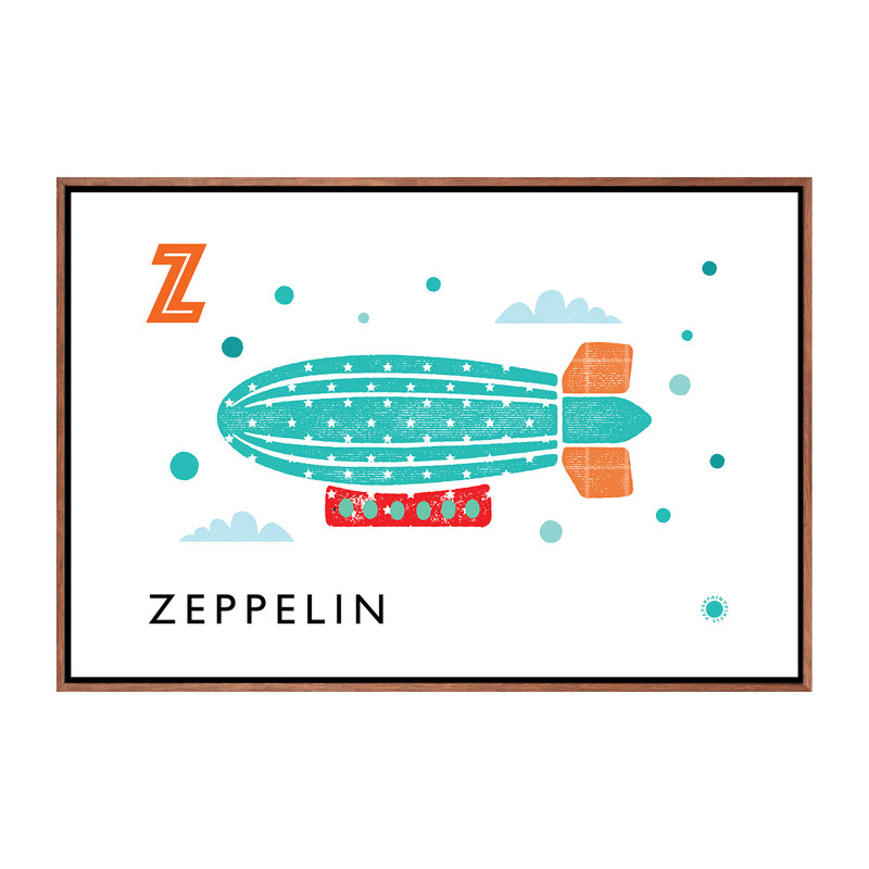 Z Is for Zeppelin - imprimé, H 26 po x l 40 po x 1,5 po, Toile avec cadre brun, Aucun mat
