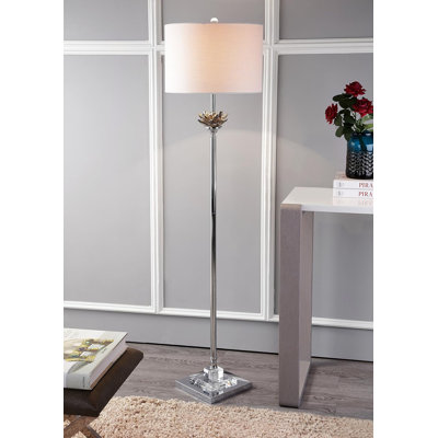 Lampe sur pied à DEL avec accents en cristal fumé et abat-jour tambour en coton, design contemporain pour le salon, la chambre à coucher, le bureau