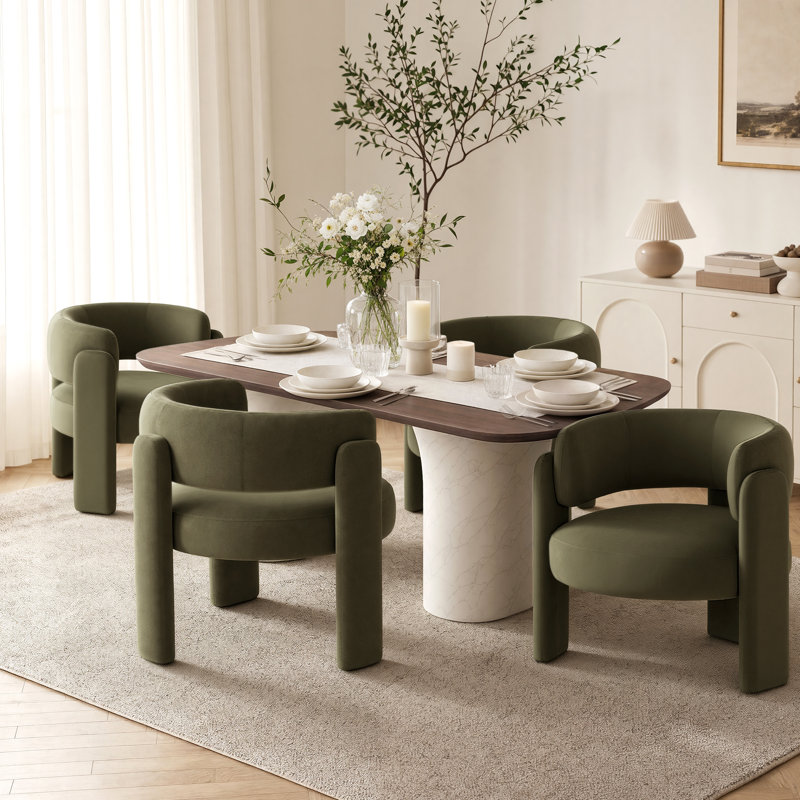 Modern Upholstered Barrel Dining Armchair, Green