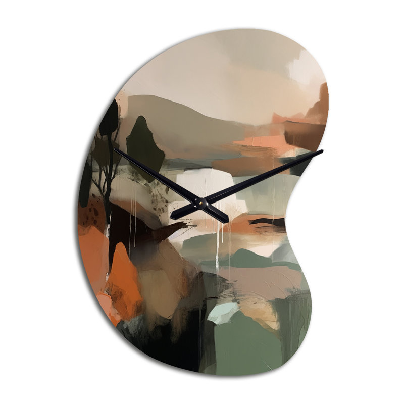 «Green and Beige Transcendant Reality I», reproduction d'art horloge asymétrique en métal, horloge murale de forme unique verte