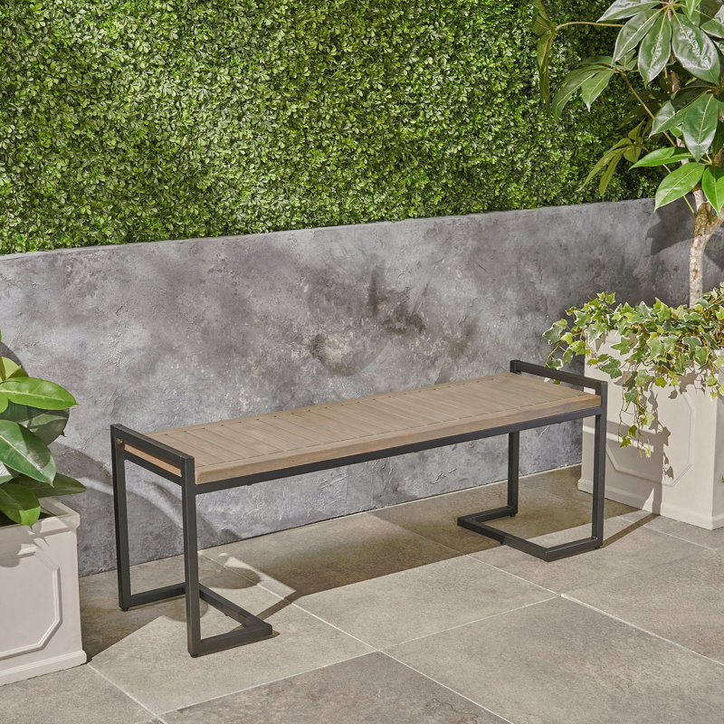 Banc industriel en bois et métal, Gris