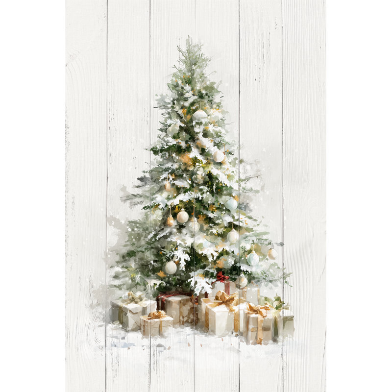 Arbre de Noël élégant avec cadeaux - art mural sur toile, H 16 po x l 12 po