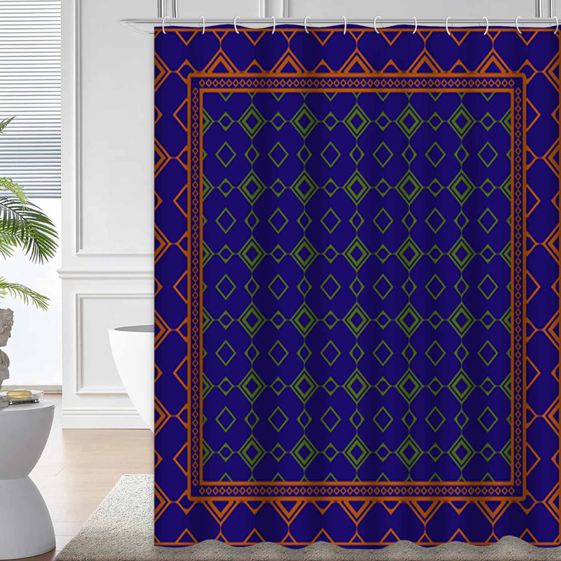 Rideau de douche décoratif géométrique bleu à 12 crochets, L 72 po x l 72 po