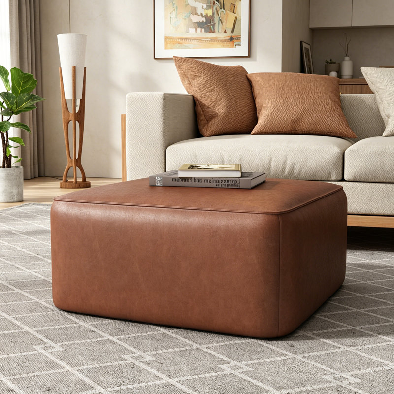 Repose-pieds rembourré en cuir PU Orrey, Marron foncé