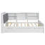 Lit plateforme en bois robuste | Tête de lit avec rangement, tablette rotative et lit gigogne pour chambre d'amis-307549215-307549213