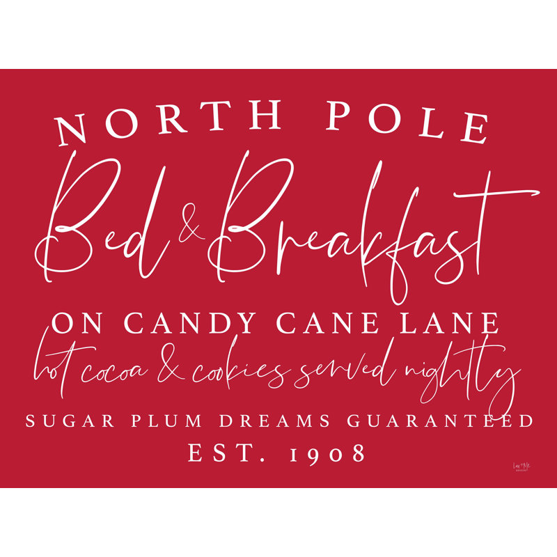 «North Pole Bed and Breakfast», art textuel sur toile tendue, H 12 po x l 16 po