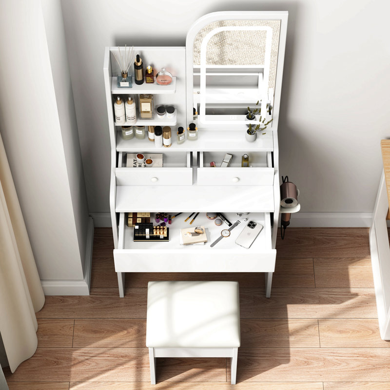 Bureau de coiffeuse Fashion avec miroir et lumières pour le maquillage avec porte-séchoir et chaise
