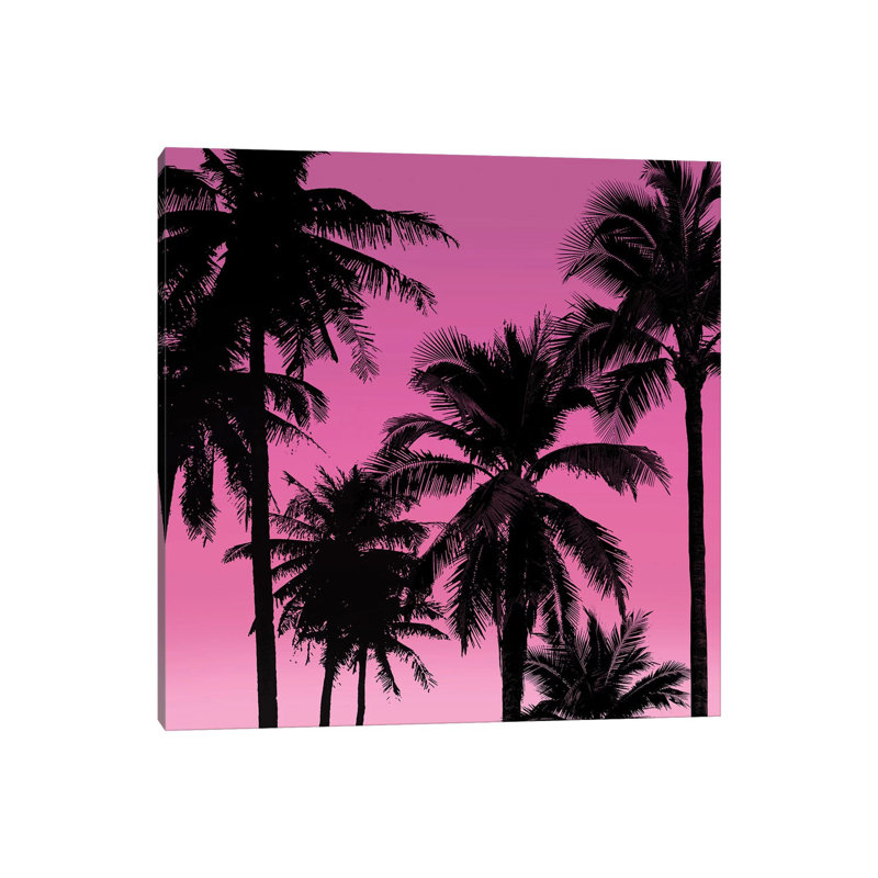 Palms Black On Pink II by Mia Jensen - Wrapped Canvas Print, 93.98 cm H x 93.98 cm W x 1.91 cm D