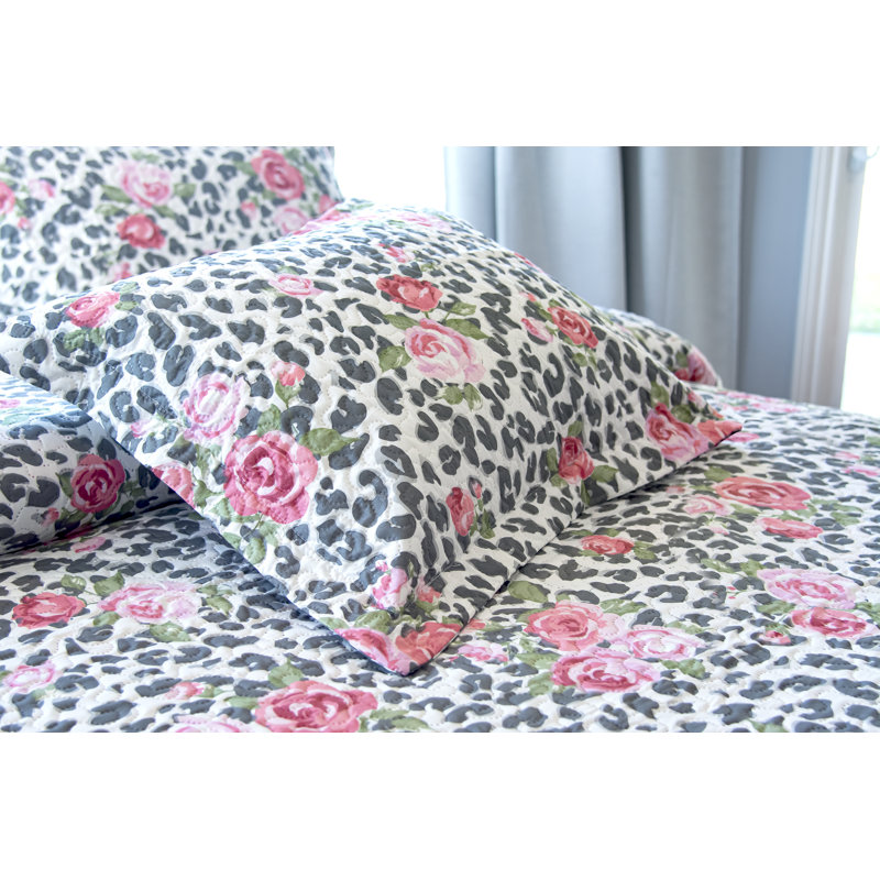 Ensemble de courtepointe en microfibre Rose Blossom, Courtepointe simple + 1 taie décorative simple