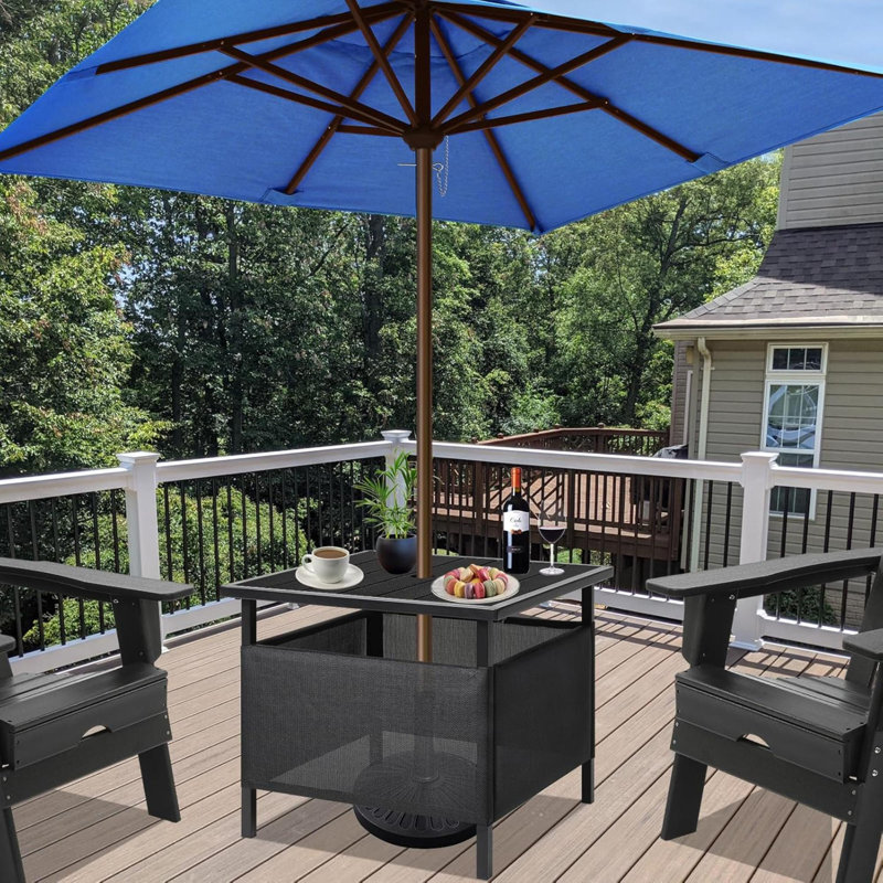Adirondack Square Side Table With Umbrella Hole, Pool Composite Patio Table,HDPE End Tables For Backyard,Pool, Indoor Companion, Easy Maintenance & Weather Resistant