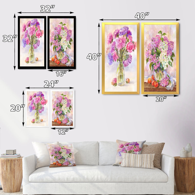 «Still Life with Pastel Lilac Bouquet», ensemble de 2 photographies sur toile, H 20 po x l 24 po x P 1 po, Cadre photo doré