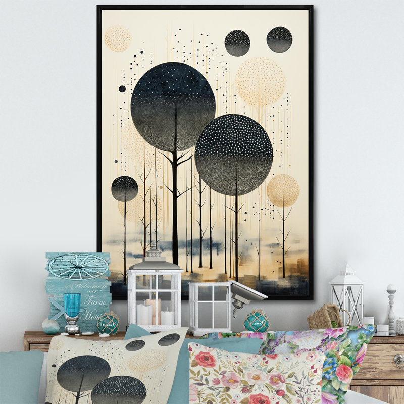Yalin Gray Beiige Mid Century Minimalist Oasis - reproduction sur toile, H 20 po x l 12 po x P 1 po, Cadre flottant noir