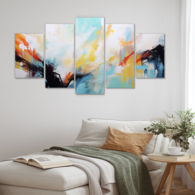 «Azure Blue White Fusion - Abstract Paint Multipanel Wall Art Set