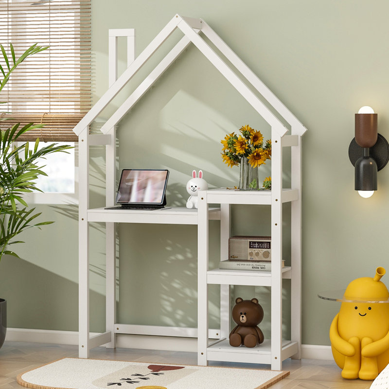Bureau en bois en forme de maison, Blanc